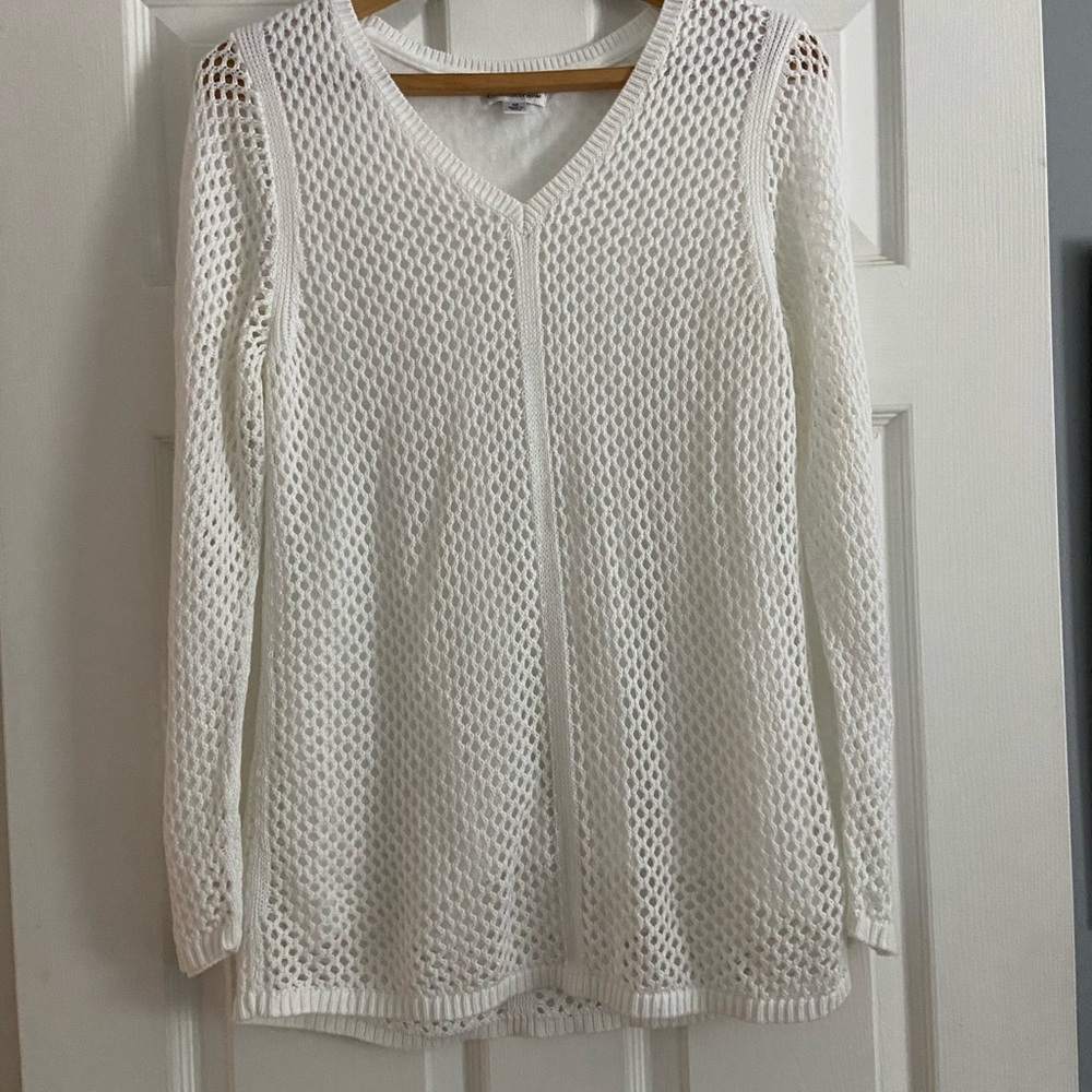 White Croft and Barrow soft white openwork shirt
